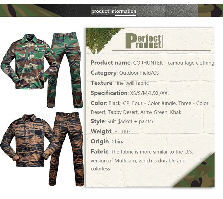 Camouflage Color Outdoor Sports Fine Twill Fabric Tactical Uniform Suit