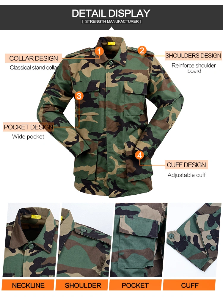 Military Police Style Mens Combat Tactical 65%Polyester & 35% Cotton Woodland Camouflage Bdu Army Style Uniform